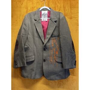 Artine XXL Herringbone Blazer Embroidered Crest Suede Elbow Patch Jacket